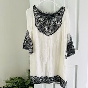 Alice + Olivia Embroidered Trim Sheer Tunic Dress